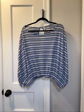 Free People Blue and White Striped Boatneck Crop Top